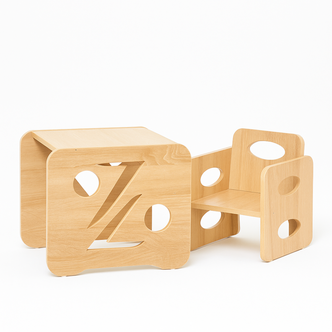 Zora Table & Chair Set for Toddlers (Double Chair) - Beige