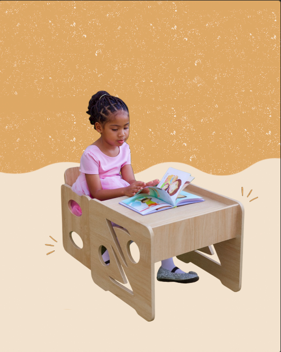 Zora Table & Chair Set for Toddlers (Double Chair) - Beige